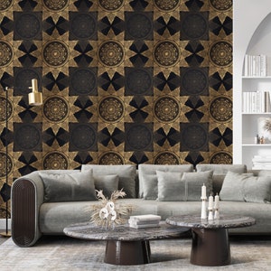 Gold Geometric Wallpaper: Retro Peel and Stick Wall Mural