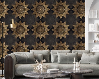 Gold Geometric Wallpaper: Retro Peel and Stick Wall Mural
