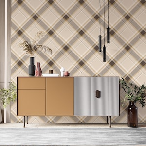 Luxury Geometric Wallpaper, Brown Beige Lines Peel and Stick Wall Murals, Self Adhesive Wall Covering Removable Wallpaper for Office Bedroom