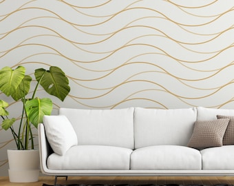 Gold Lines Wallpaper: Minimal Geometric Wall Mural, Peel and Stick