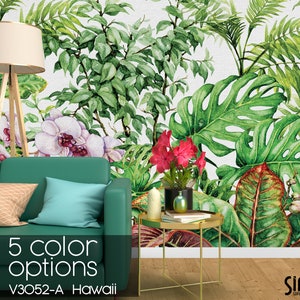 Tropical Spring Wallpaper, Wall Mural, Peel and Stick, Wall Covering, Vintage, Rustic, for Living Room, for Bedroom,