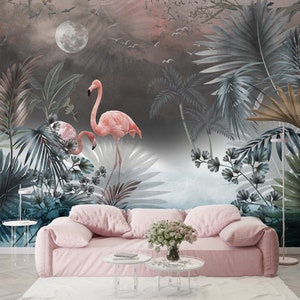Pink Flamingo Tropical Leaf Wallpaper, Peel and Stick Wall Murals, Self Adhesive Wall Covering, Removable Wallpaper, for Office Bedroom