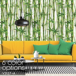 Bamboo Tropical Wallpaper: Minimal Peel and Stick Wall Mural