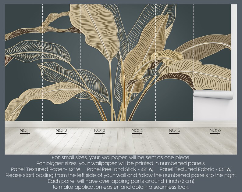 Gold Banana Leaf Wallpaper: Tropical Peel and Stick Wall Mural - Etsy