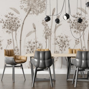Minimal Beige Floral Wallpaper: Peel and Stick Fabric Wall Mural