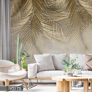 Beige Tropical Leaf Wallpaper, Brown Peel and Stick Wall Murals, Self Adhesive Wall Covering, Removable Wallpaper, for Office Bedroom