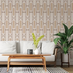 Beige Peelable Stickable Wallpaper, Geometric Wall Murals, Self-Adhesive Pattern, Perfect for Bedroom or Bathroom