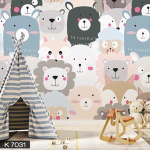 Cute Animals Custom Wallpaper Kids Room Peel and Stick Removable Self Adhesive Wall Mural Fabric Covering