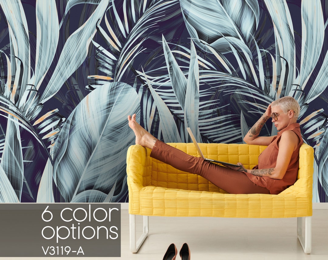 Tropical Leaf Wallpaper Mural: Custom Peel and Stick Wall Covering - Etsy