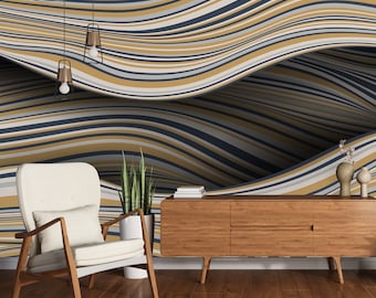 Geometric Lines Peel and Stick Wallpaper: Blue Yellow Wall Murals