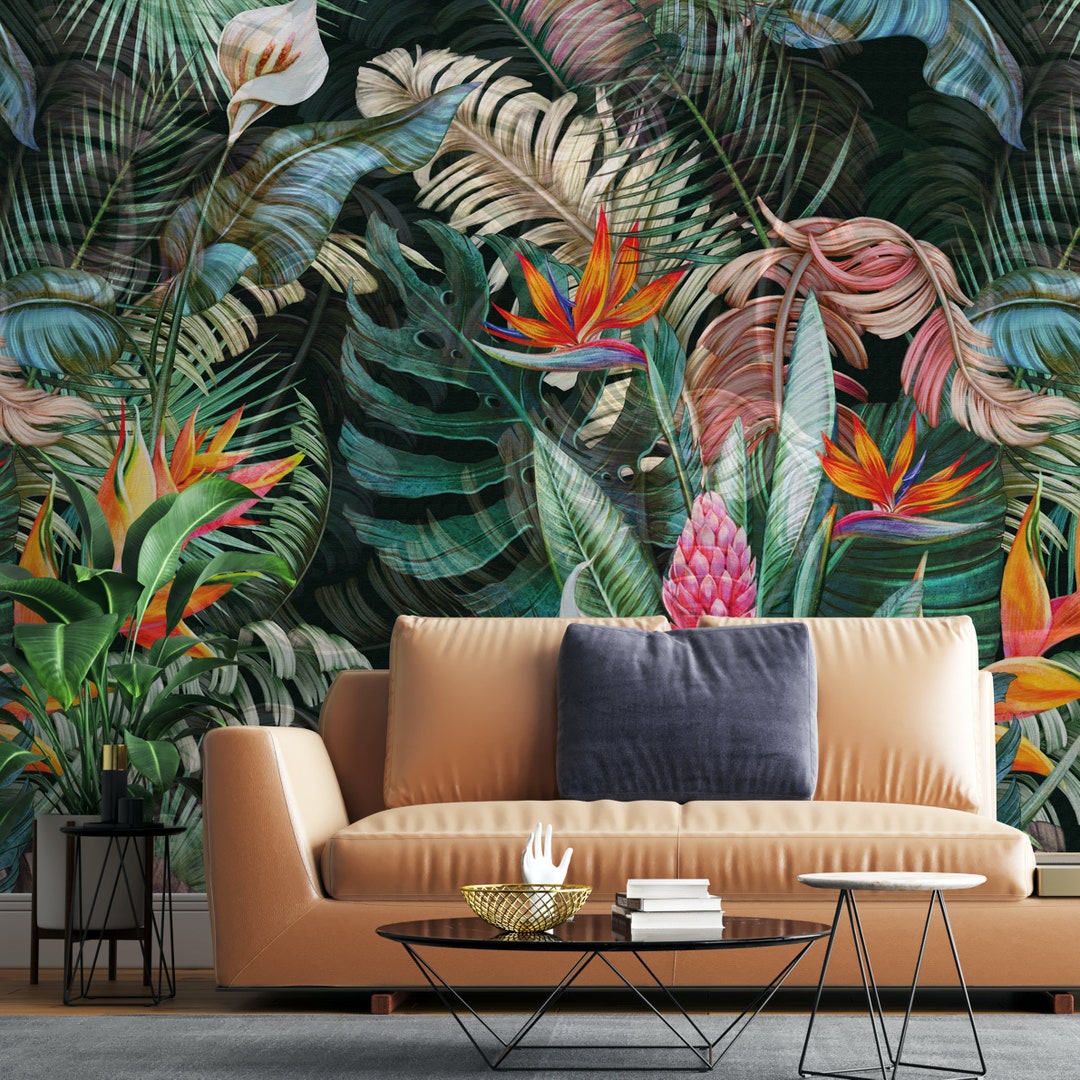 Tropical Leaf Wallpaper Mural: Green Peel and Stick Wall Covering - Etsy