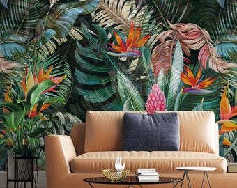 Tropical Leaf Wallpaper Mural: Green Peel and Stick Wall Covering