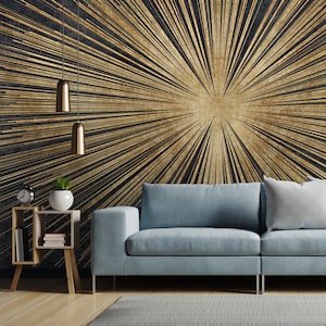 Gold Black Geometric Wallpaper, Gray Lines Peel and Stick Wall Murals, Self Adhesive Wall Covering, Removable Wallpaper, for Office Bedroom