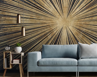 Gold Geometric Lines Wallpaper: Peel and Stick Wall Mural