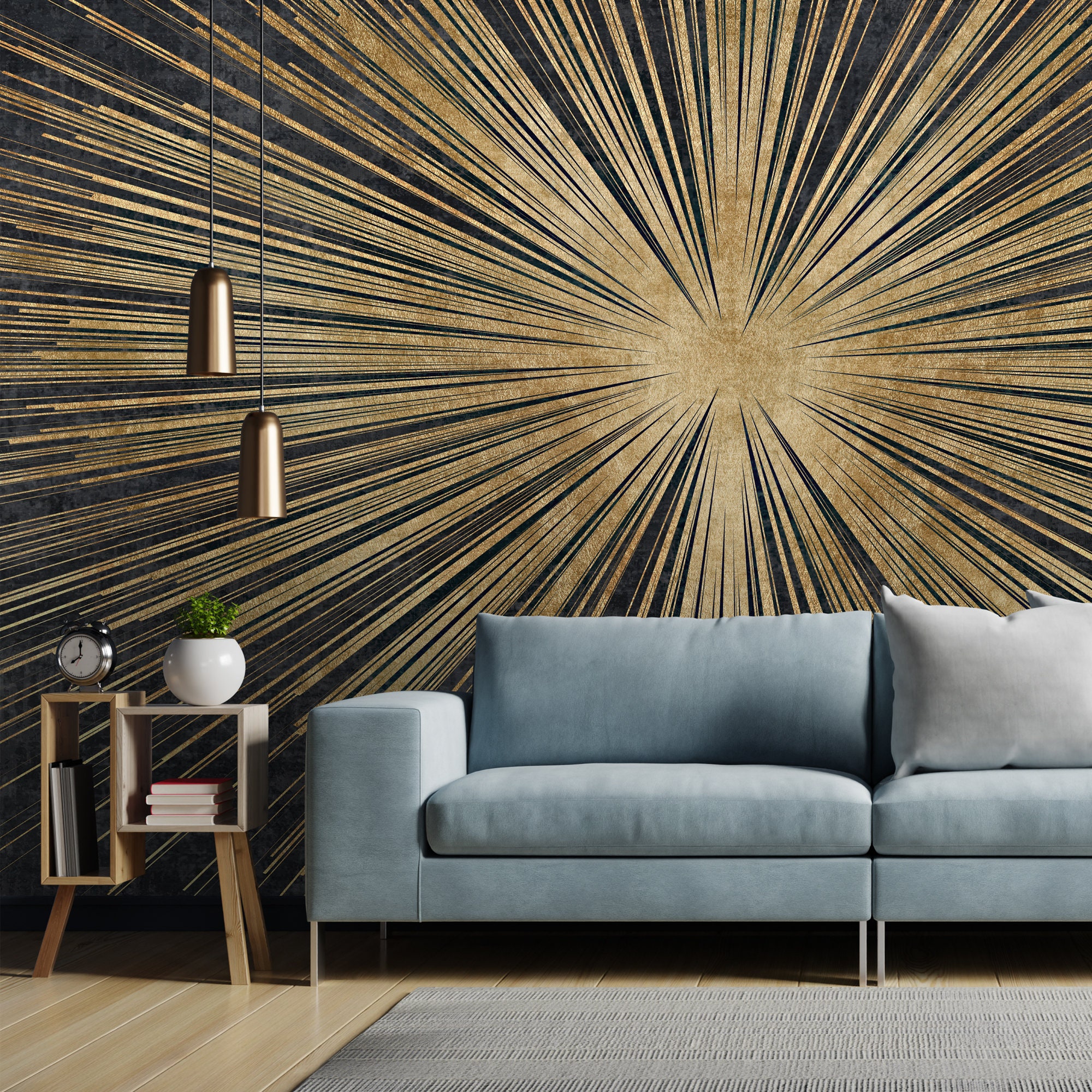 Gold Geometric Lines Wallpaper: Peel and Stick Wall Mural