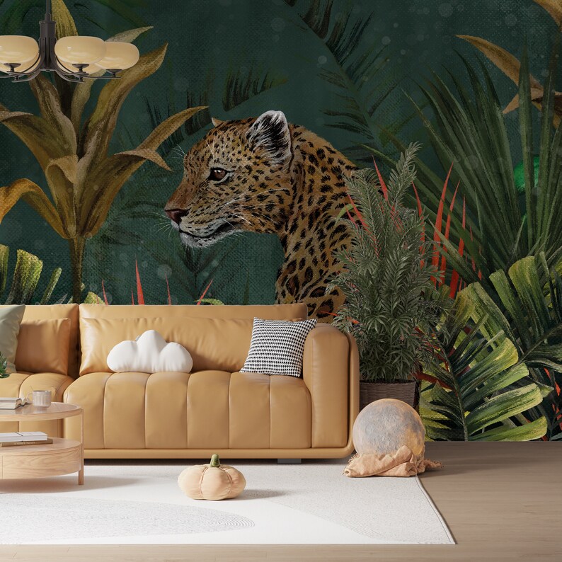 Leopard Tropical Leaf Wallpaper: Peel and Stick Removable Wall Mural - Etsy