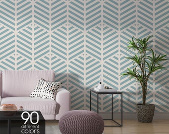 Wallpaper Geometric Lines, Beige Light Green Trend Self Adhesive Wall Mural, Removable Modern Peel and Stick Minimal Wall Covering