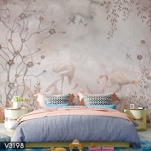 Flamingo Wallpaper: Boho Tropical Bird Self Adhesive Mural