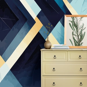 Blue Wallpaper, Geometric Wall Mural, Removable Wallpaper Self Adhesive Wall Covering, Peel and Stick,