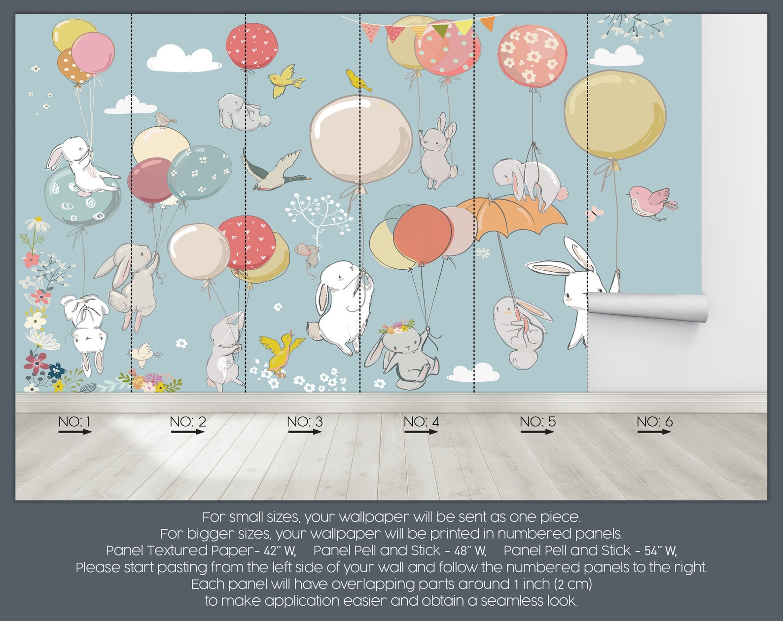 Flying Rabbit Product Flying Rabbits Wallpaper: Custom Kids Room Peel and Stick Wall Mural - Etsy