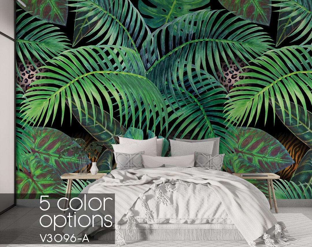 Jungle Leaves Wallpaper: Tropical Peel and Stick Wall Decor - Etsy