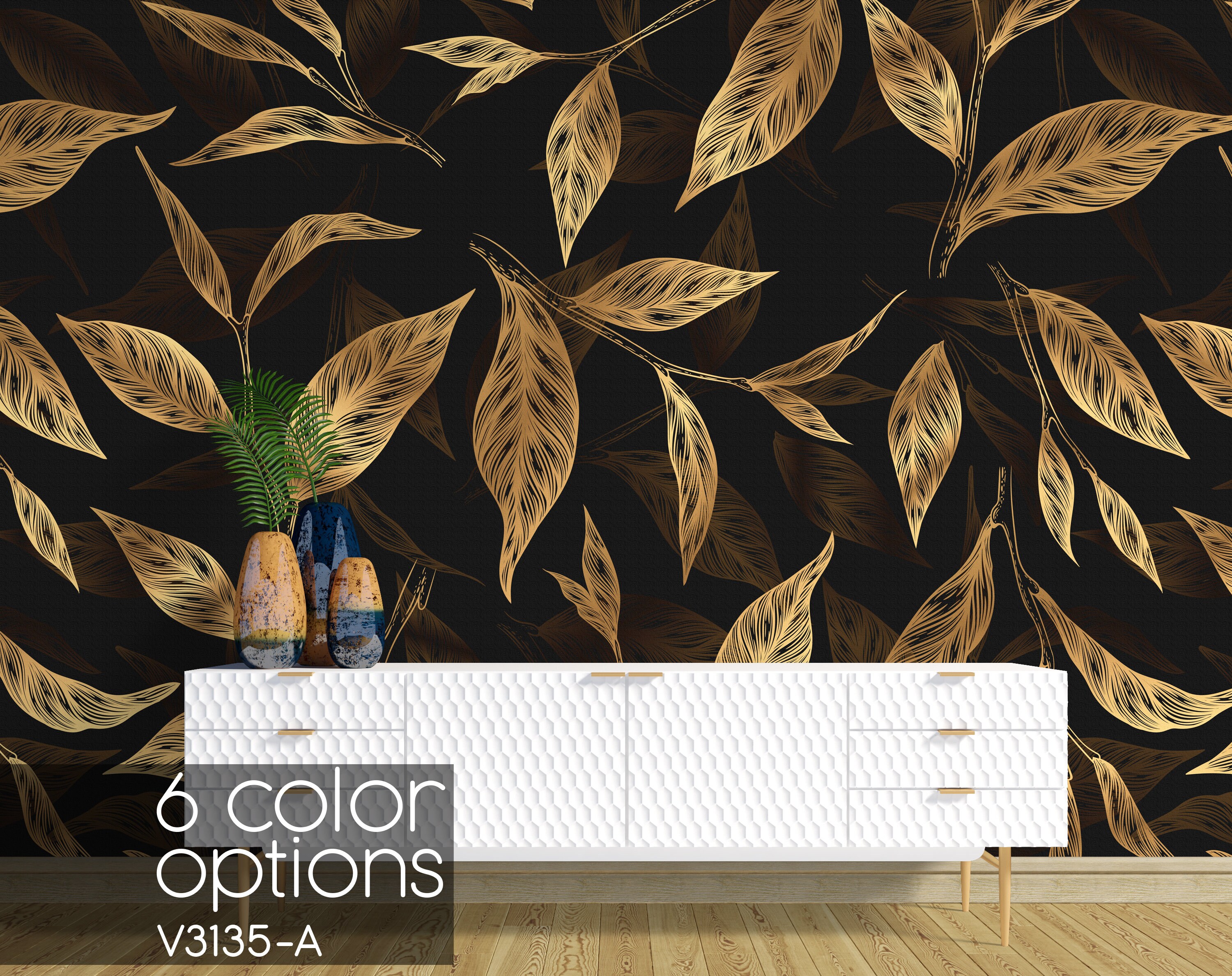 Gold Leaf Leaves Peel and Stick Wallpaper Mural - Etsy