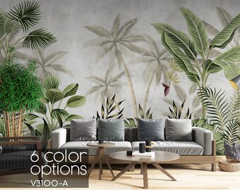 Tropical Palm Tree Peel and Stick Wallpaper: Jungle Wall Decor