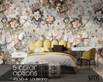 Flower Wallpaper, Flowering Wall Mural, Peel and Stick, Wall Covering, Vintage, Rustic, for Living Room, for Bedroom,