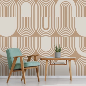 Geometric Wallpaper: Beige Brown Retro Arch Self Adhesive Wall Mural