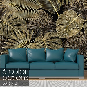 Gold Copper Tropical Wallpaper Custom Wall Mural, Wall Covering, Peel and Stick, Wall Decor, for Living Room, for Bedroom, Kitchen Wallpaper