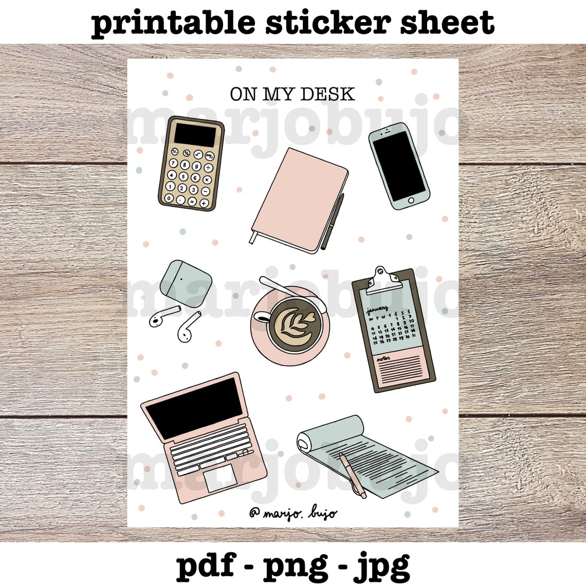 Printable Sticker Sheet On My Desk stickers sticker | Etsy