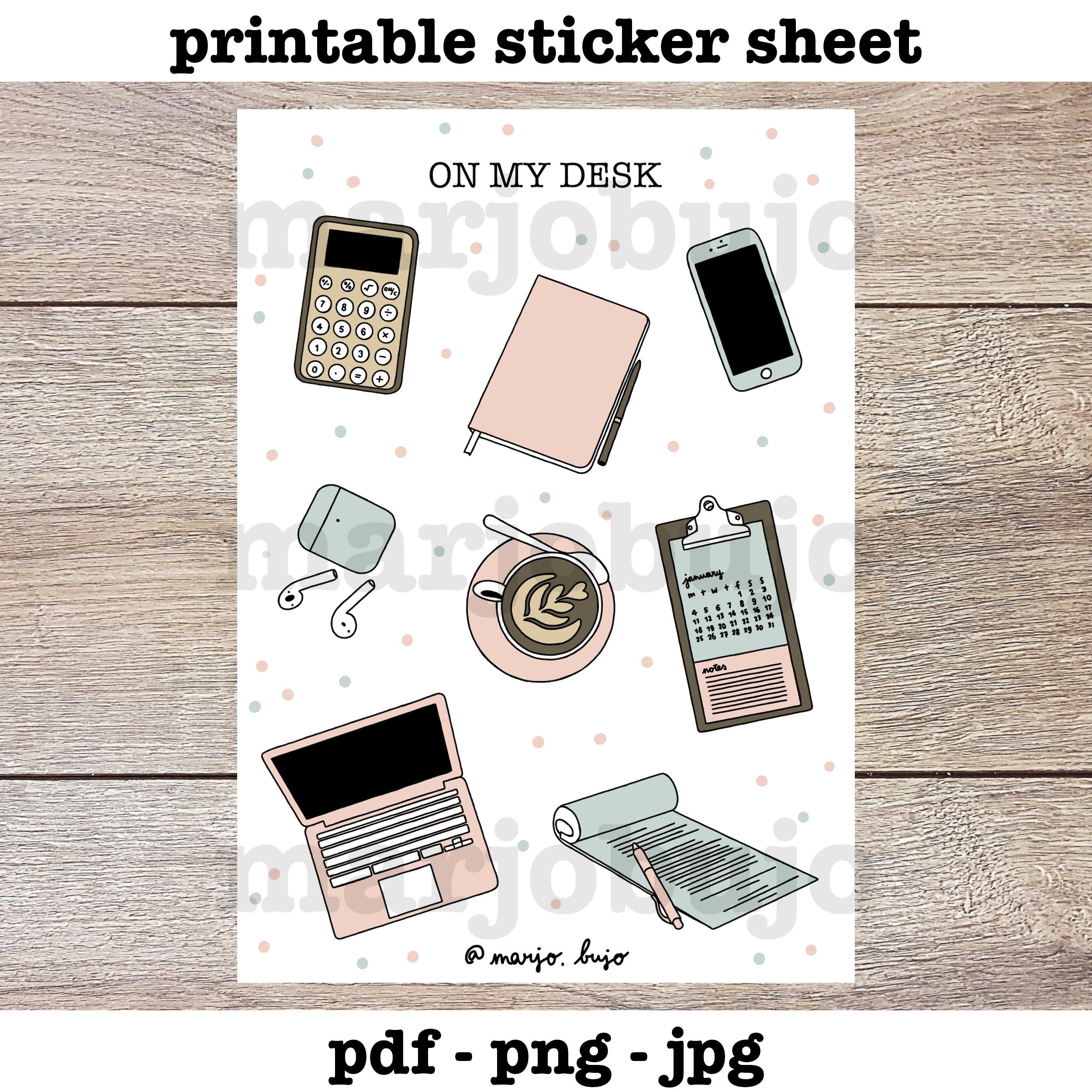 Printable Sticker Sheet On My Desk stickers sticker | Etsy