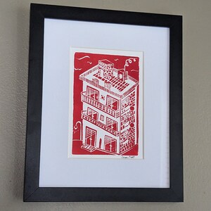Linosnede print Red Brick House