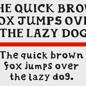 May include: A black and white image of the classic sentence "The quick brown fox jumps over the lazy dog." in two different fonts. The top sentence is in a bold, serif font and the bottom sentence is in a casual, cursive font.