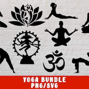 Yoga SVG Bundle Cut File - Buddha Lotus Bouddhisme Hindou (décalque vinyle pour silhouette cameo cricut fer sur le transfert sur la conception de tissu chemise tasse)