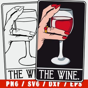 Vin SVG - Carte de tarot drôle pour les amateurs de vin - Verre à vin, vin rouge, design à boire pour Cricut & Silhouette
