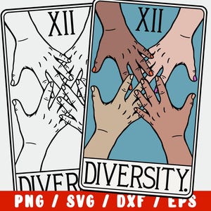 Diversidade SVG - Amor Svg - Inclusão Svg - Equipe Svg - Carta de Tarô de Tons de Pele - Mãos de Igualdade Lgbt - Feminista Preto Cores Diversas