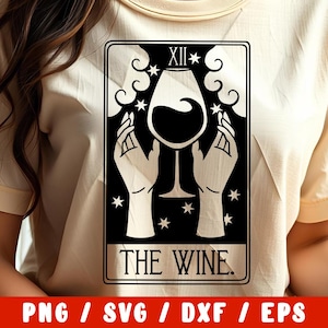 Vin SVG coupe fichier - carte de tarot Svg - amateur de verre à vin png à boire (silhouette autocollant Cricut fer sur le transfert sur la conception de tissu de chemise tasse)