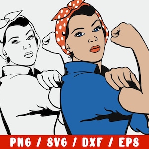 Archivo de corte SVG de Rosie la Remachadora - Vector Feminista Pin Up (calcomanía de vinilo para diseño de tela de camisa, taza, plancha, silueta, cameo, Cricut)