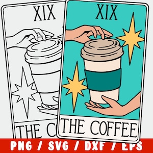 Café SVG - Carta de Tarô Retro Cafeína - Para Copo, Camisa ou Copo de Vidro