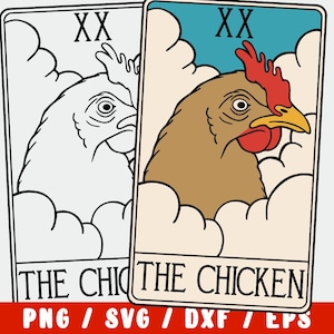 Carta de Tarot SVG de Pollo - Clipart de Gallina y Gallo para Cricut Silhouette / Calcomanía PNG de Animal de Granja / Archivo de Corte de Pollito Divertido / Diseño de Tarot Personalizado