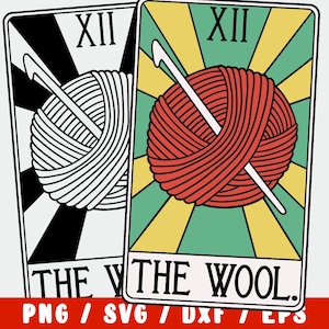 Archivo SVG de Cricut para tejer - Ovillo de lana - Crochet de lana - Carta del Tarot tejida - Decoración Png Dxf Eps Descarga instantánea Camiseta