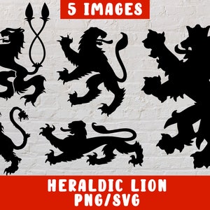 Heraldic Lion SVG Bundle Clipart Png - Medieval Brasão Svg (silhueta de vinil decalque ferro cricut em transferência em design de tecido de camisa de caneca)