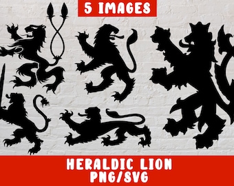 Heraldic Lion SVG Bundle Clipart Png - Medieval Coat of Arms Svg (vinyl decal silhouette cricut iron on transfer on mug shirt fabric design)
