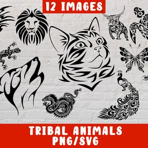 Tribal Animals SVG Bundle - Turtle Wolf Gecko Dragon Lion Bull (silueta de vinilo silueta cricut iron en transferencia en el diseño de tela de la camisa de taza)