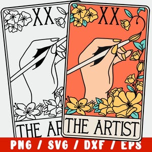 Künstler SVG - Lustige Tarot-Karte - Snarky Maler Clipart mit Blumenrahmen - Cricut Silhouette-Schnittdatei für Künstler