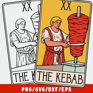 Carta del Tarot Kebab SVG PNG (+ .dxf, .eps) - Archivo de corte Foodie Oracle para Cricut y Silhouette - Comida SVG