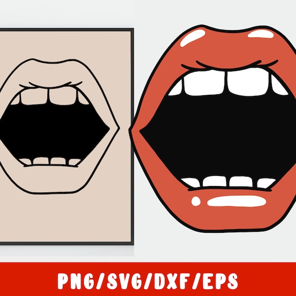 Mouth SVG Cut File - Open Lips png Teeth Dentist Tongue (vinyl decal silhouette cameo cricut iron on transfer mug shirt fabric design)