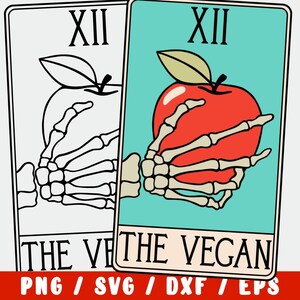 Squelette végétalien SVG - carte de tarot végétarienne pour art végétalien original - conception de fruits végétariens pour Cricut & Silhouette