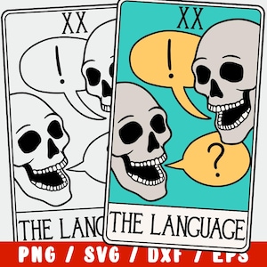 Sprachlehrer SVG - Skelettlinguist Tarotkarte - Mehrsprachig, zweisprachig, ESL Design für Cricut & Silhouette